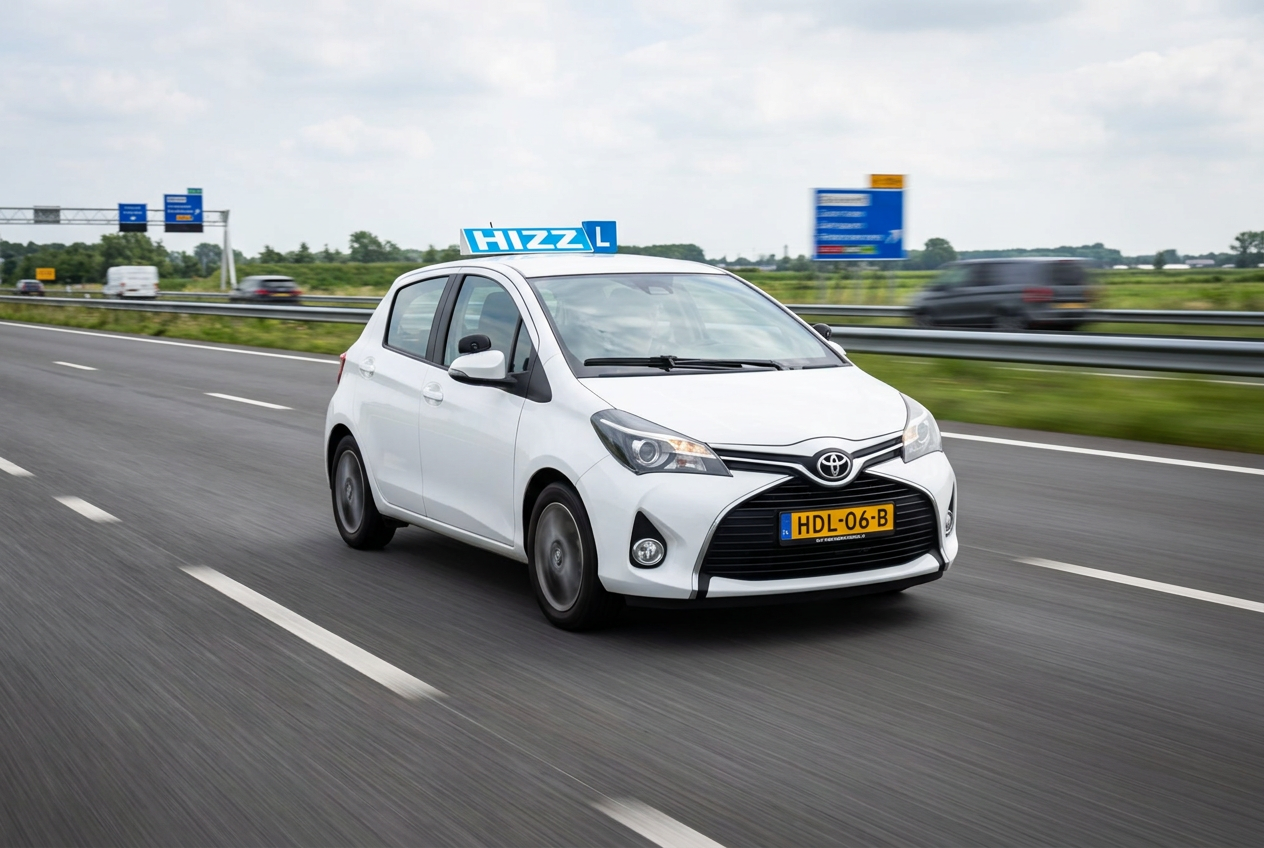 Leerling en instructeur in de auto tijdens een rijles bij Rijschool Hizz
